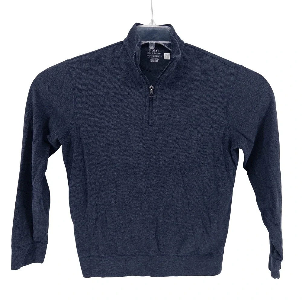 Polo Ralph Lauren Mens Small‎ Quarter Zip Pullover Navy Blue Herringbone Preppy